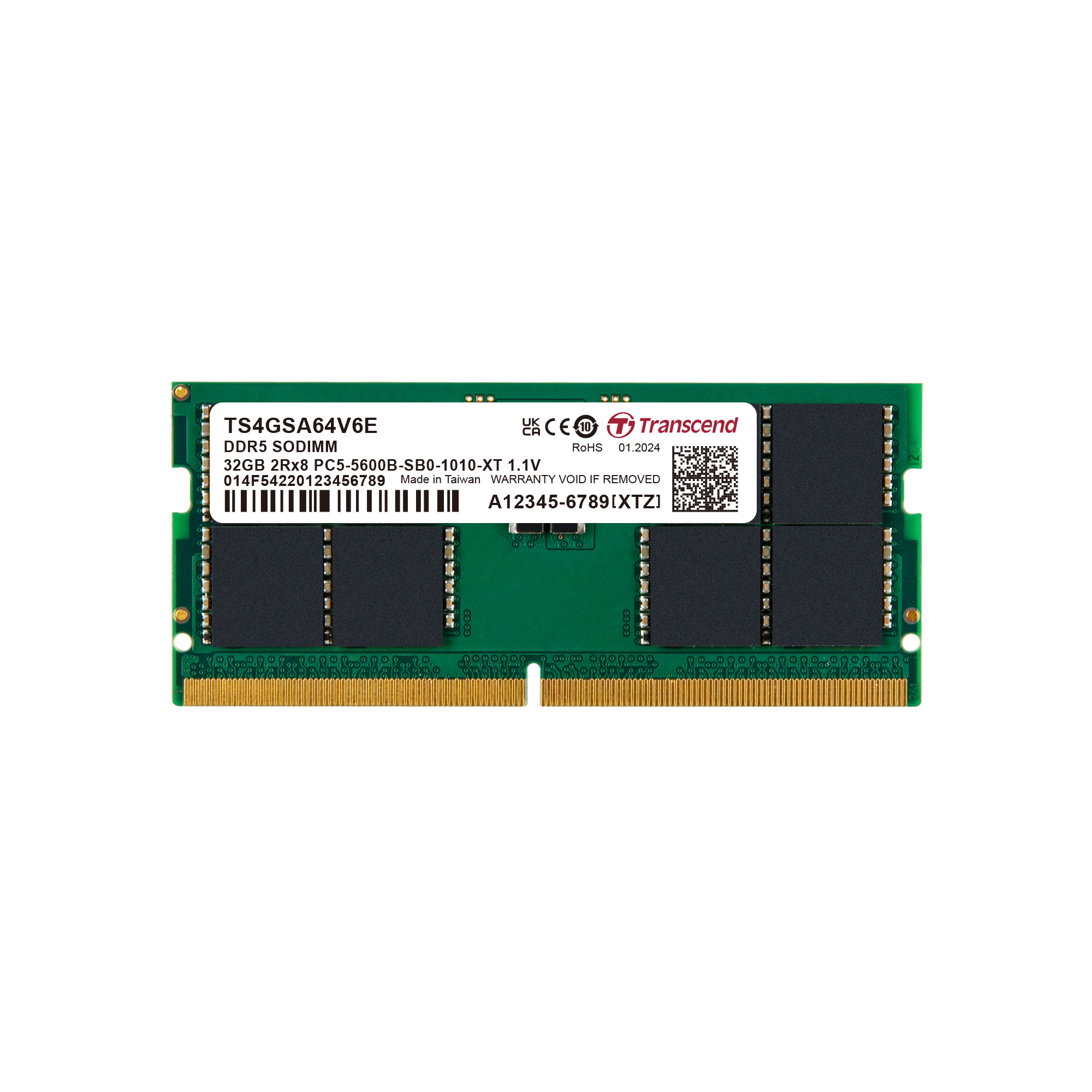 Transcend 32 GB DDR5 Server RAM, 5600Mbit/s, SODIMM, 1.1V
