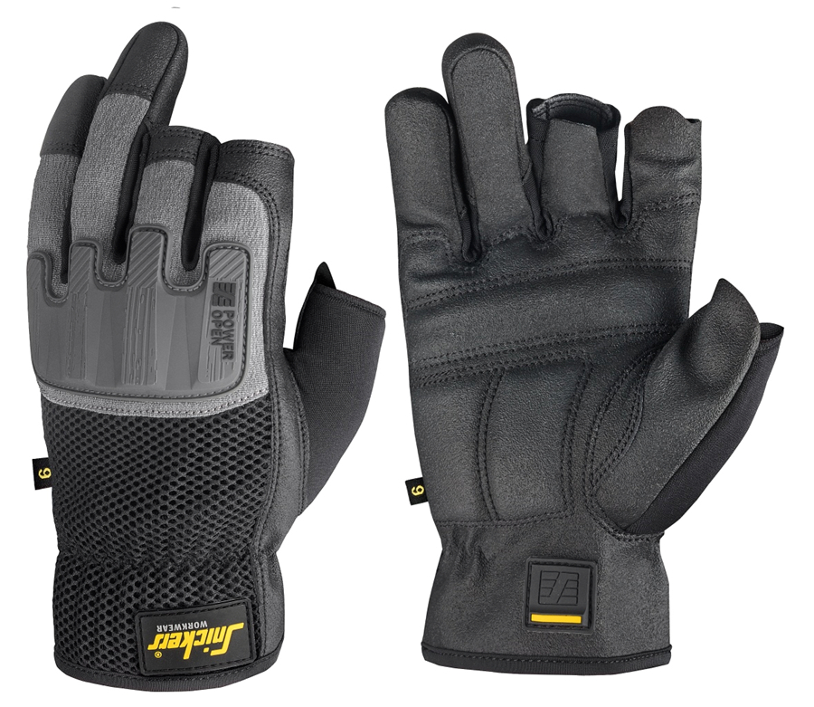 Snickers Power Open Black Polyamide Work Gloves, Size 8