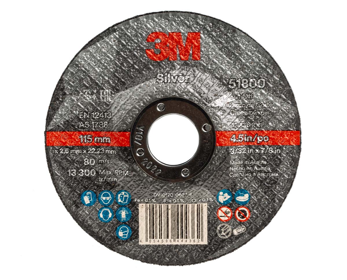 3M T42 Silver Aluminium Oxide Cut-Off Wheel, 115mm Diameter, P120 Grit, Fine