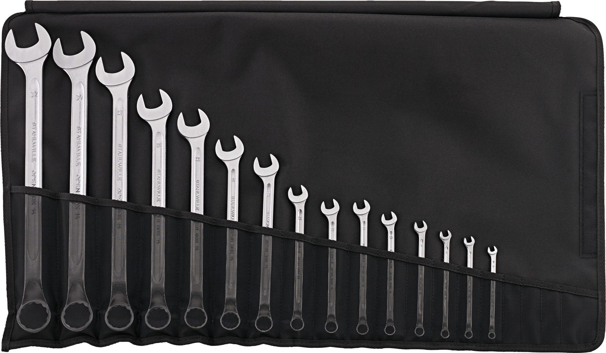 96401004 STAHLWILLE 15-Piece Combination Wrench Set, 9 mm, Chrome Alloy Steel