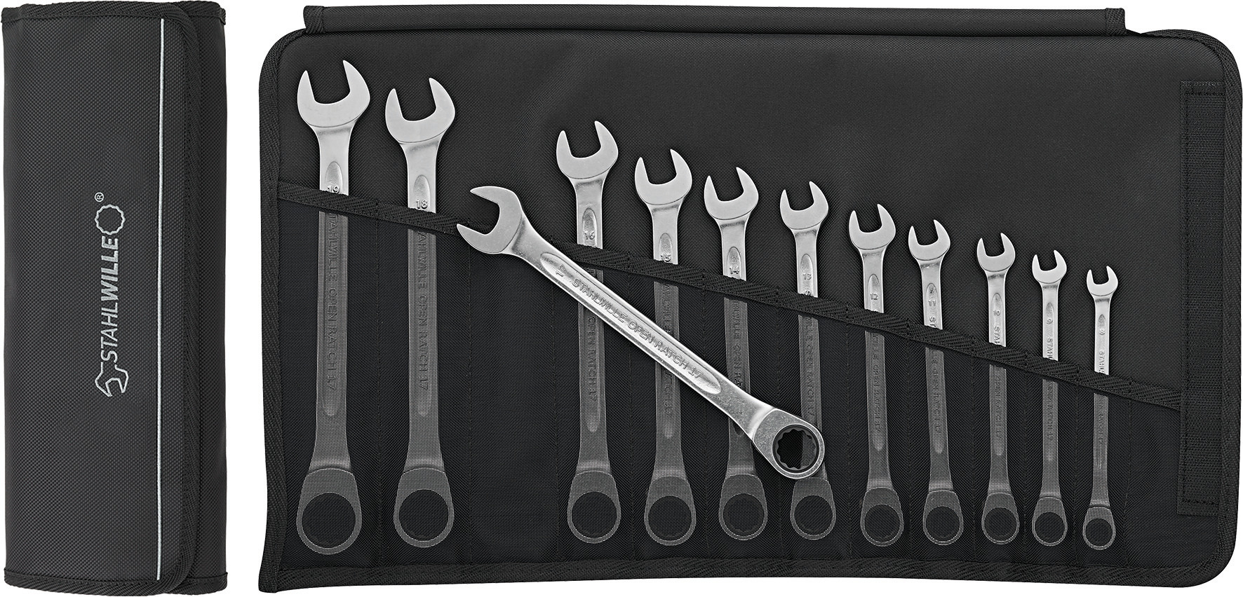 STAHLWILLE 12-Piece Combination Ratchet Spanner, 9 mm, Chrome Alloy Steel
