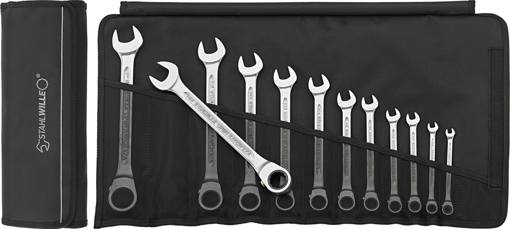 STAHLWILLE 12-Piece Combination Ratchet Spanner, 9/16 in, Chrome Alloy Steel