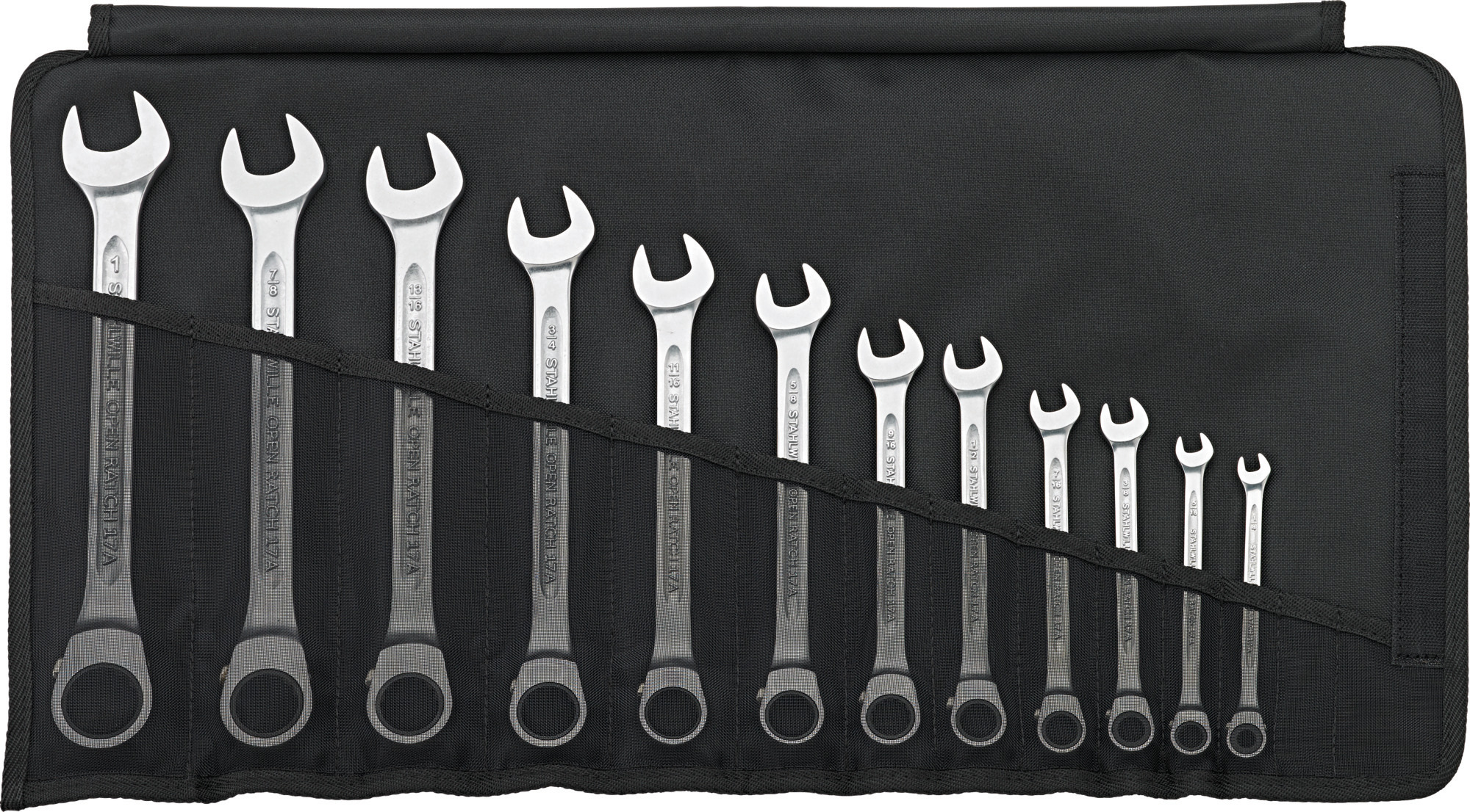 96411713 STAHLWILLE 12-Piece Combination Ratchet Spanner, 9/16 in, Chrome Alloy Steel