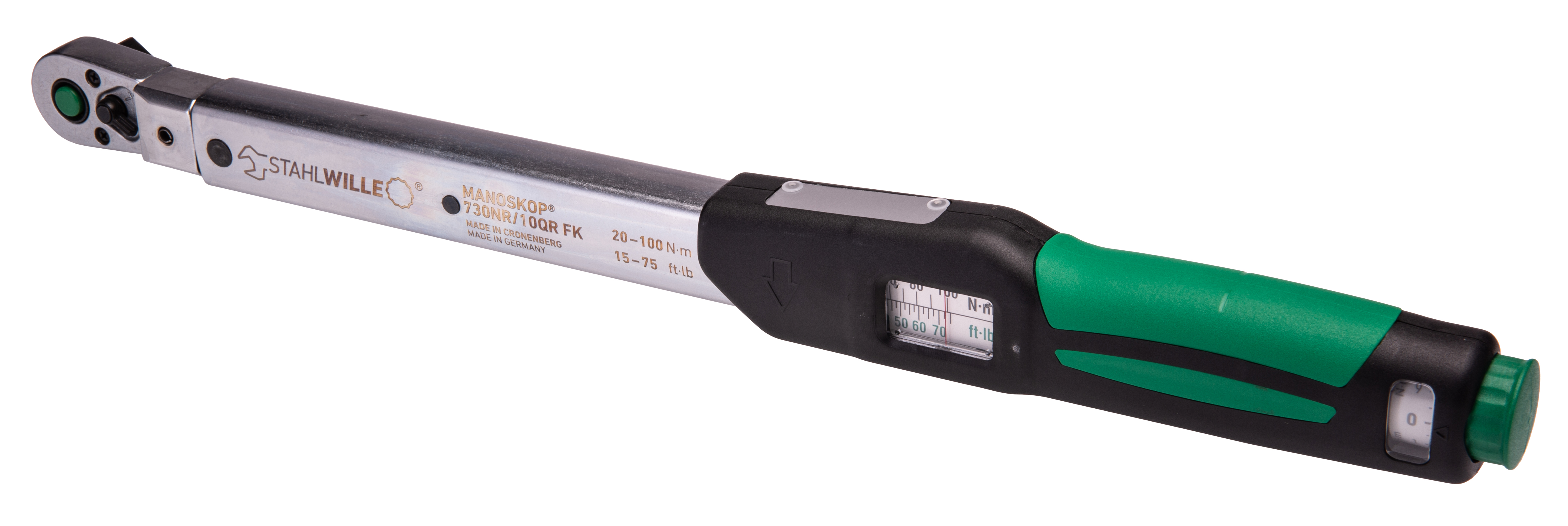 STAHLWILLE 730NR/10QR FK Click Torque Wrench, 20 To 100 Nm, 1/2 in Drive, Round Drive, 428.5mm Overall