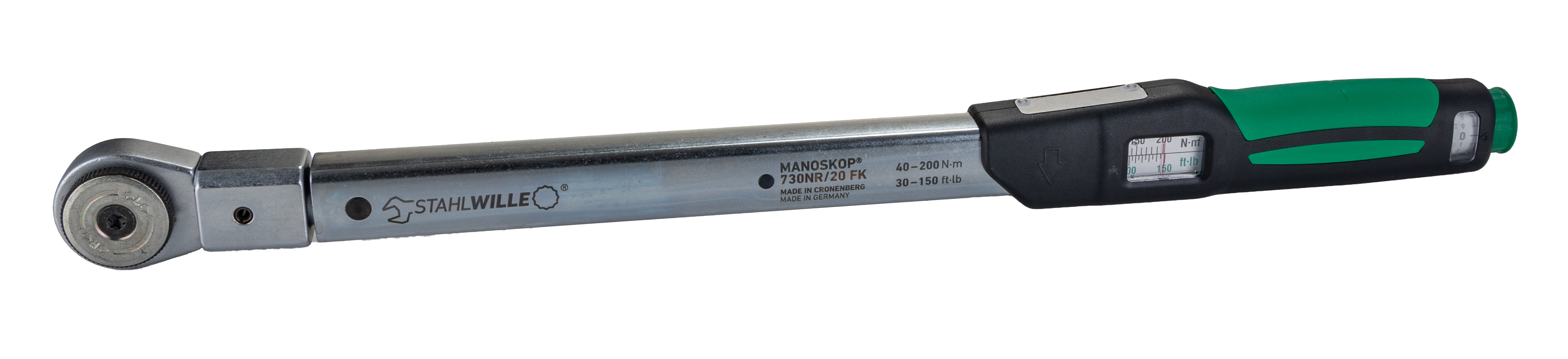 STAHLWILLE 730NR/20FK Click Torque Wrench, 40 To 200 Nm, 1/2 in Drive, Round Drive, 513.5mm Overall