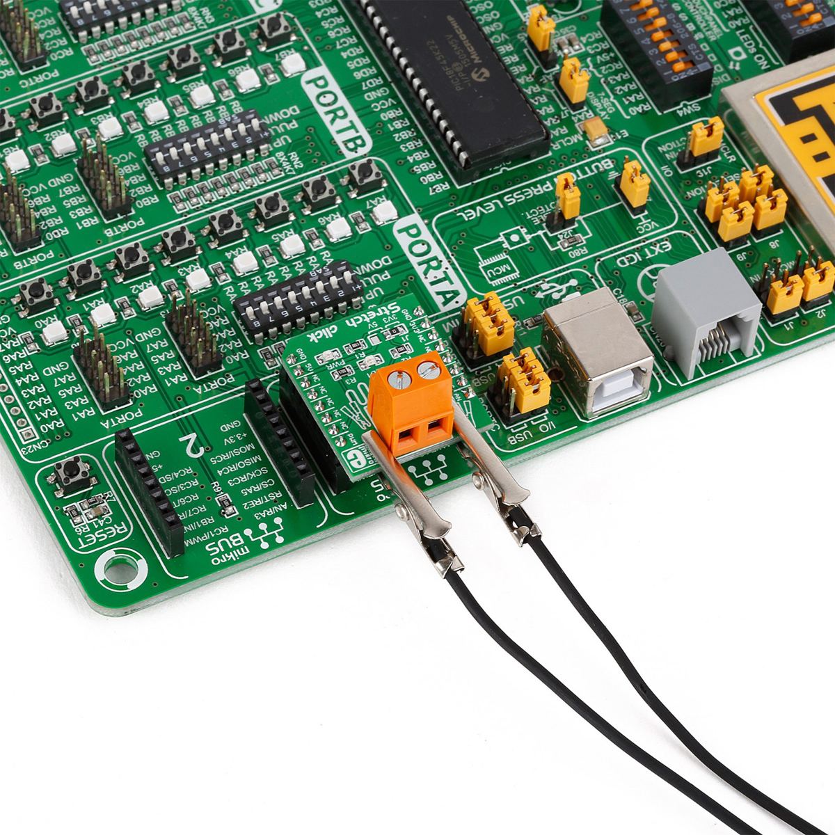 mikroe-2064 MikroElektronika Stretch Click mikroBus Click Board for Stretch Force Measurement MIKROE-2064