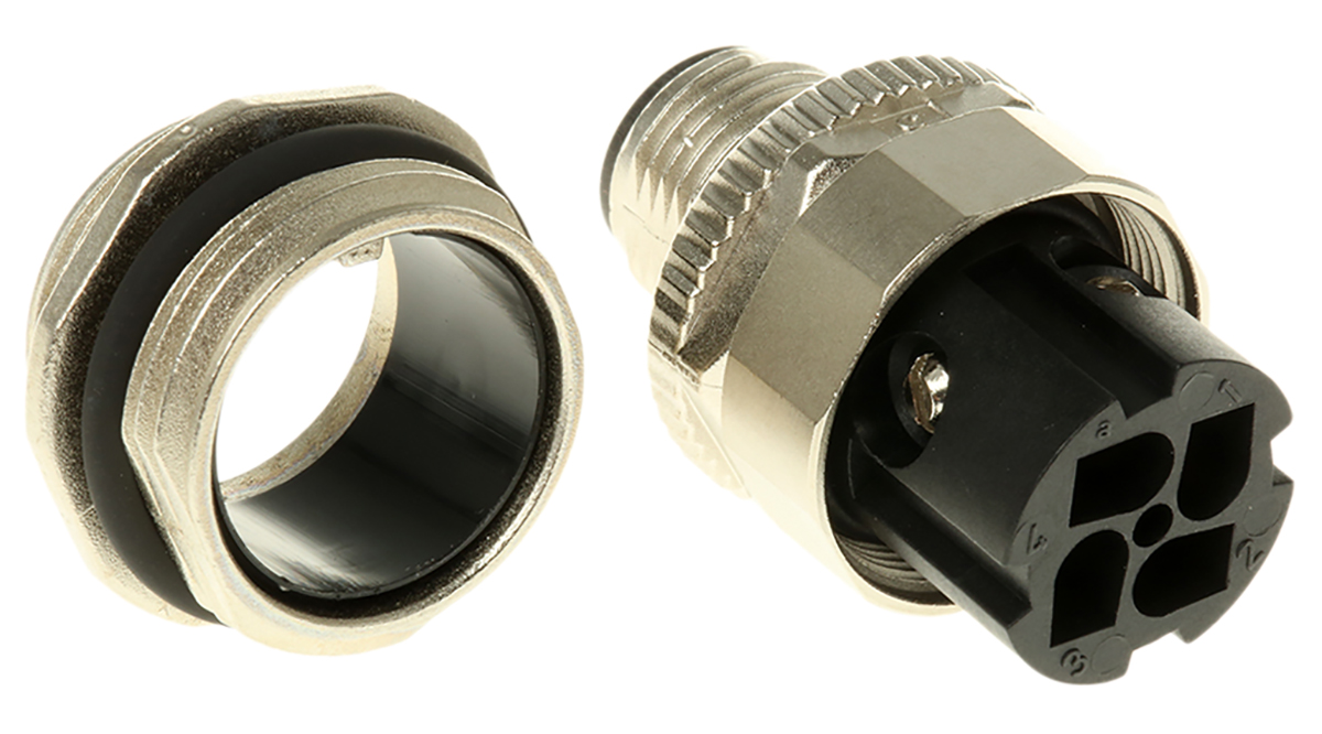 binder Circular Connector, 4 Contacts, Panel Mount, M12 Connector, Plug, Male, IP67, 813 Series