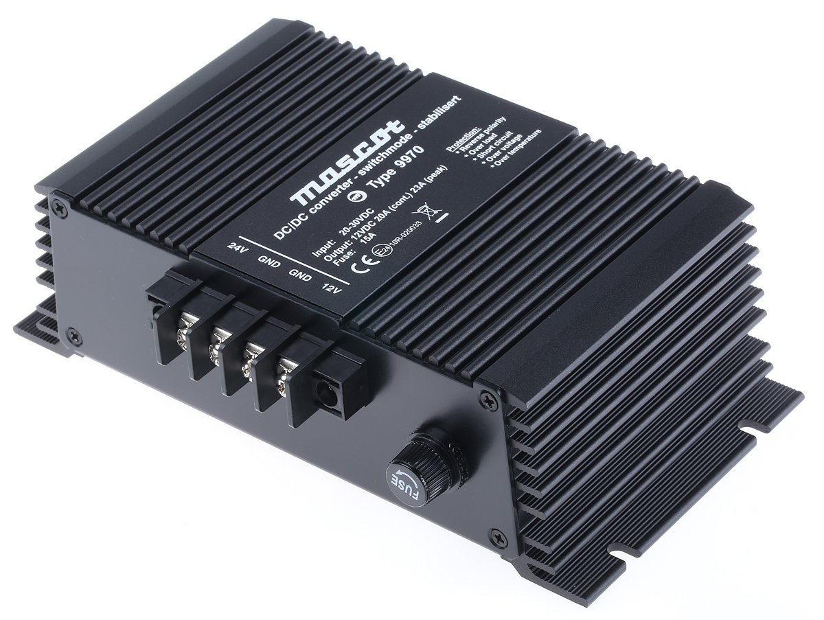 Mascot 9970 DC/DC Converter, 13.8V/ 23 A Output, 30V Input, 20V Input, 40 °C Max Temp 0 °C Min Temp