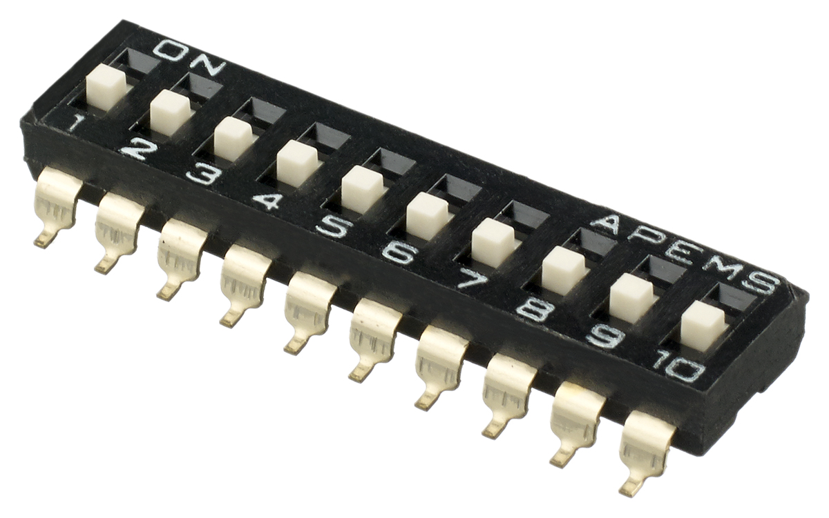 APEM 10 Way Surface Mount DIP Switch SPST, Raised Actuator Slide Actuator