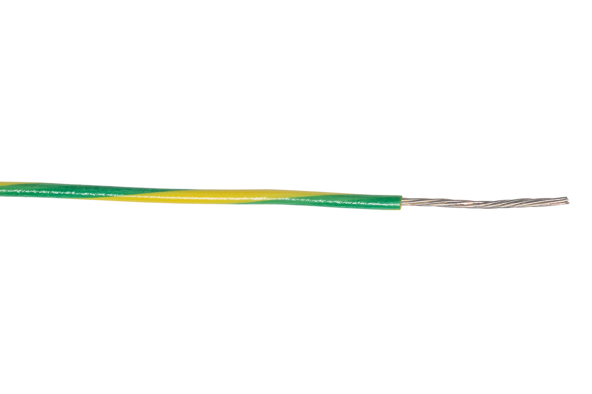 AXINDUS KY30 Series Green/Yellow 0.12 mm² Hook Up Wire, 26 AWG, 7 x 0, 15, 200m, PVC Insulation, KY3003VJ