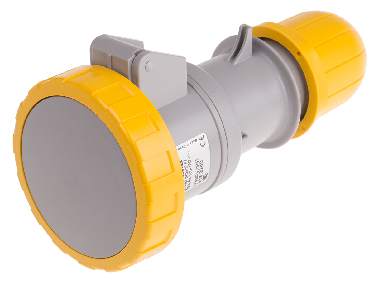 Scame 318.3240, Yellow Cable Mount 2P+E Industrial Power Socket, 32A, 110 V, IP66/67