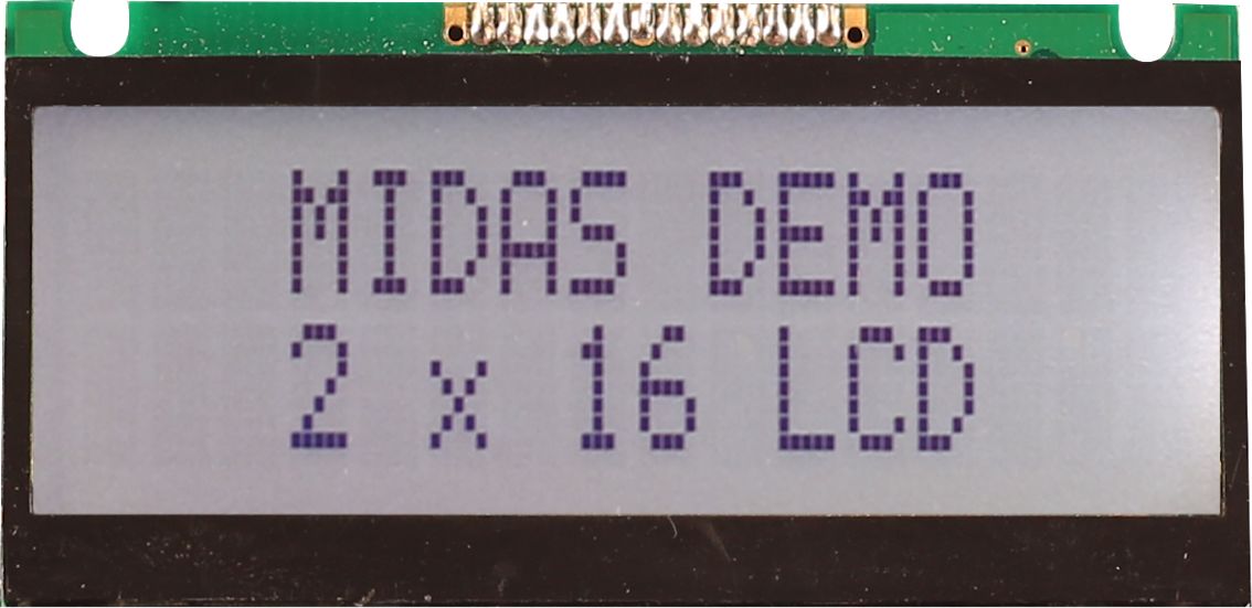 Midas MC21605FA6WE-GPTLW Alphanumeric LCD Alphanumeric Display, 2 Rows by 16 Characters