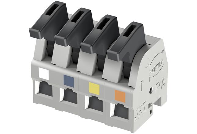 HARTING har-flexicon Series PCB Terminal Block, 4-Contact, 5mm Pitch, 1-Row, Spring Clamp Termination