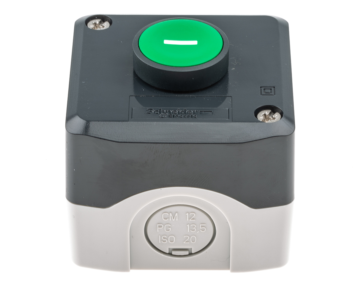 xald102 Schneider Electric Spring Return Enclosed Push Button - SPST, Polycarbonate, 1 Cutouts, Green, I, IP69K, IP67, IP66