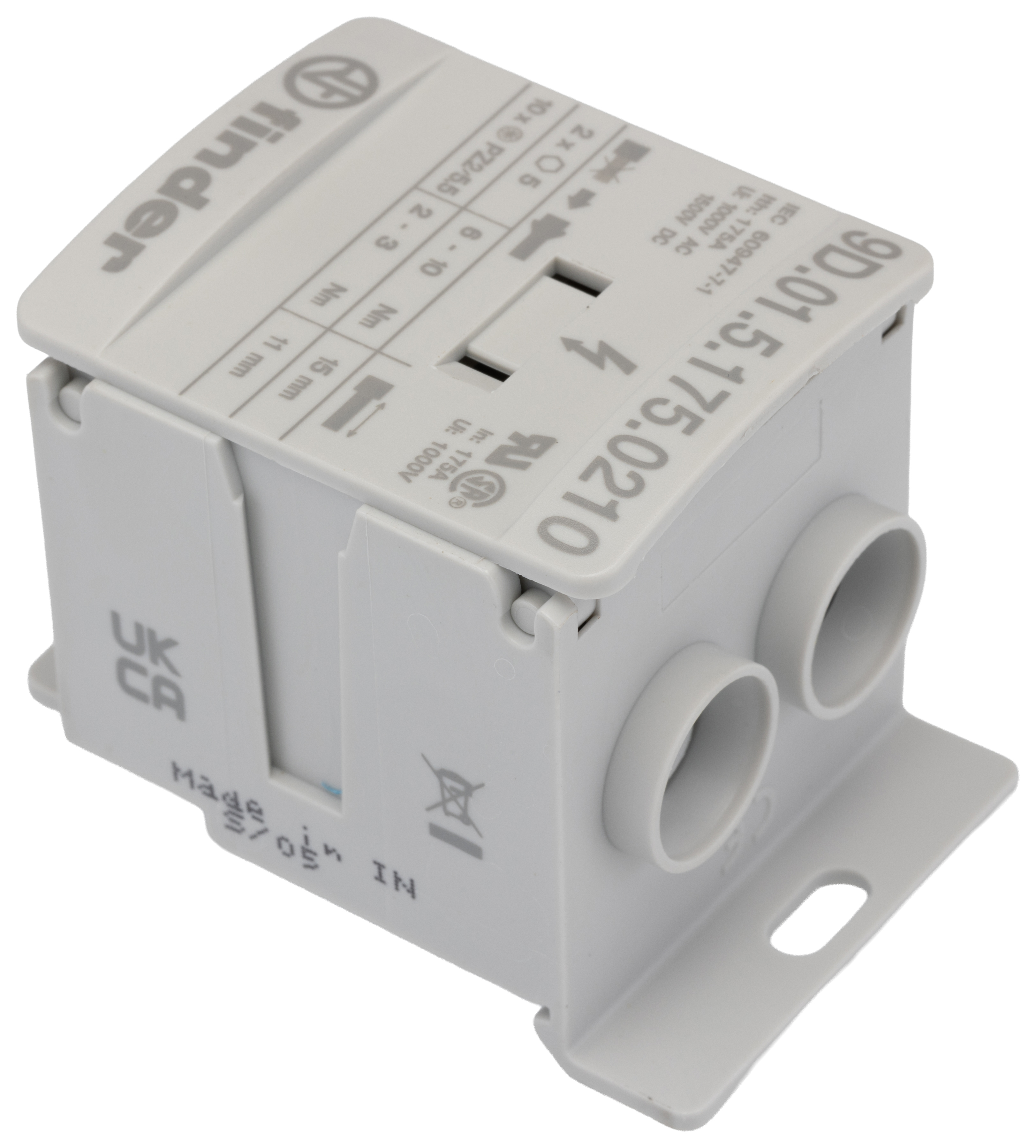 9d0151750210 Finder Non-Fused Terminal Block, 12 Way, 1000V, 1500 V, 100kA, White