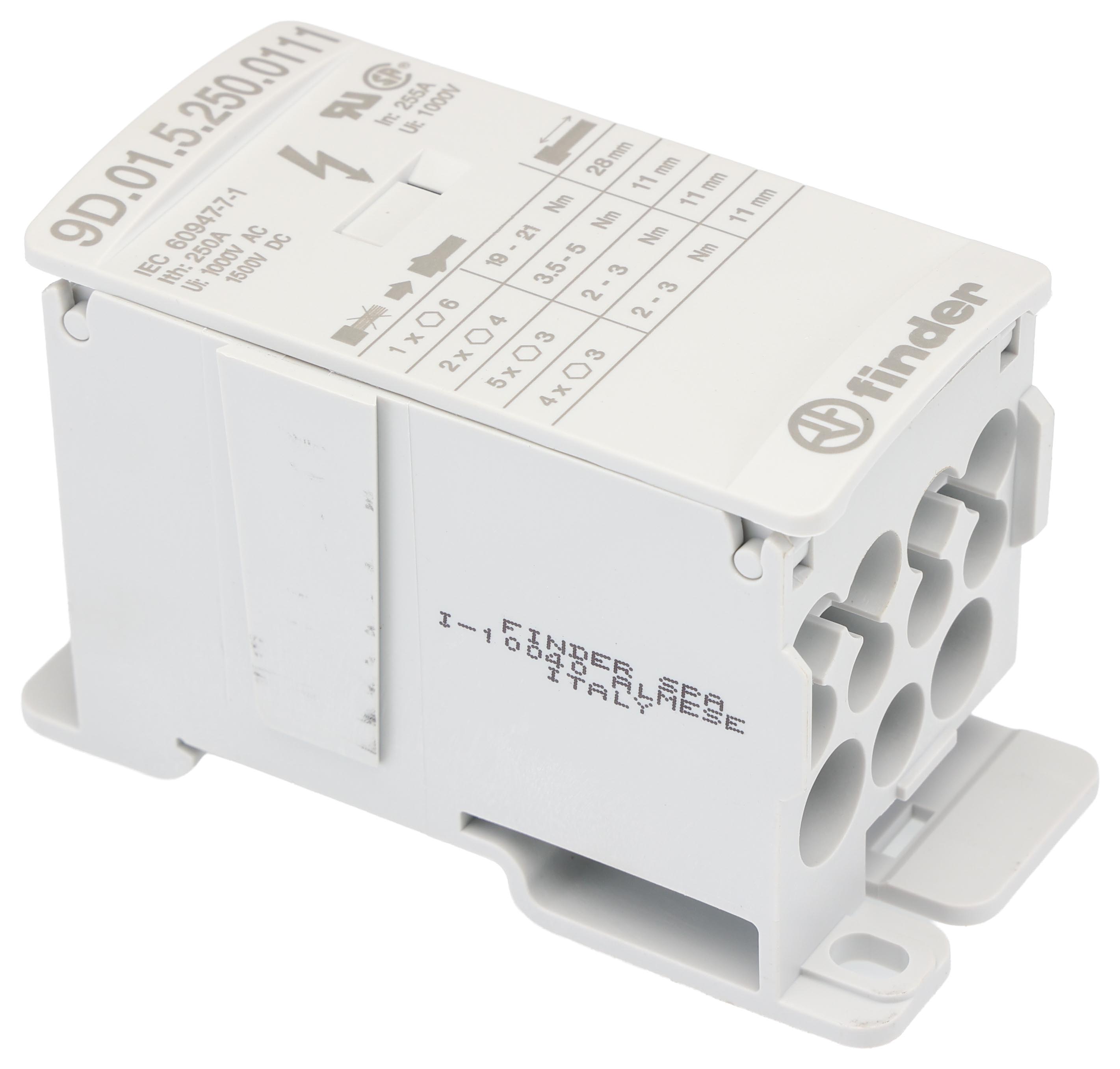 9d0152500111 Finder Non-Fused Terminal Block, 12 Way, 1500V ac/dc, 100kA, White