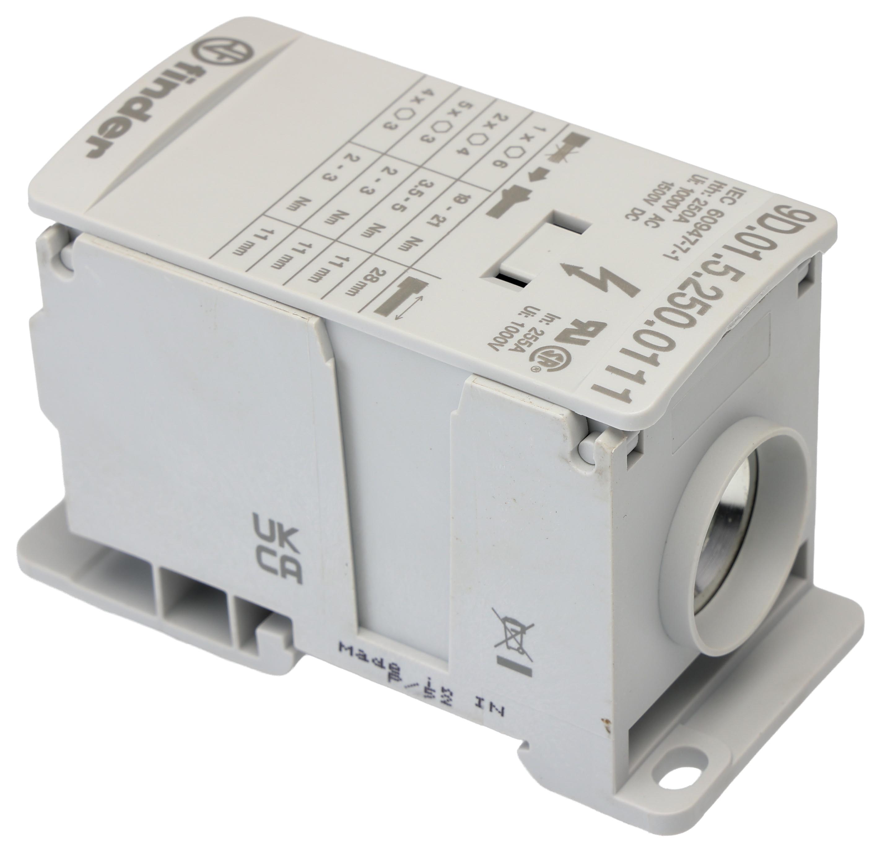 9d0152500111 Finder Non-Fused Terminal Block, 12 Way, 1500V ac/dc, 100kA, White