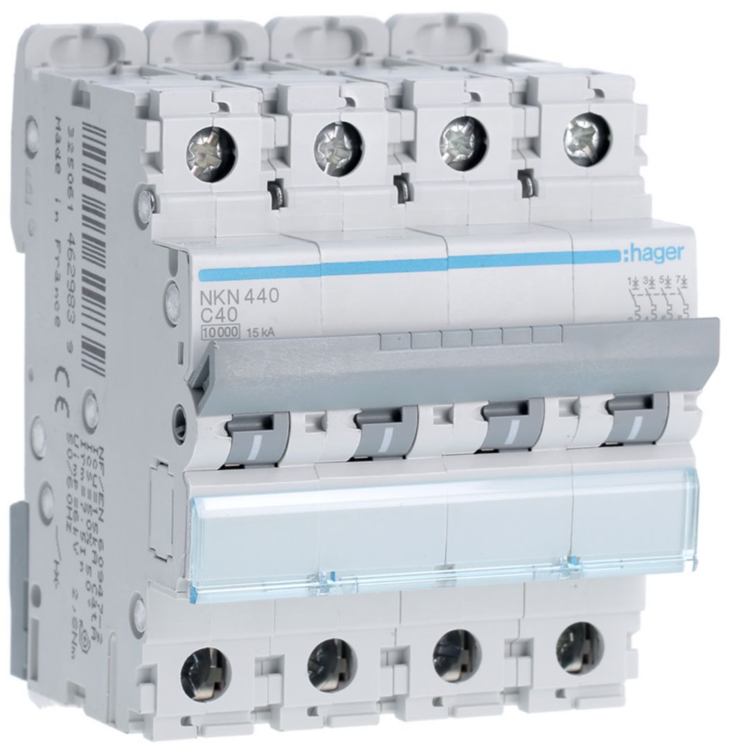 Hager Hager NKN Circuit Breaker, 4P, 40A Curve C, 400V AC, 15 kA Breaking Capacity
