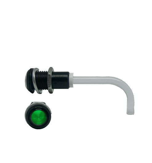 RHD-1100-1500-F9PZG67PR Bivar, Panel Mount Right Angle LED Light Pipe, Green Round Lens