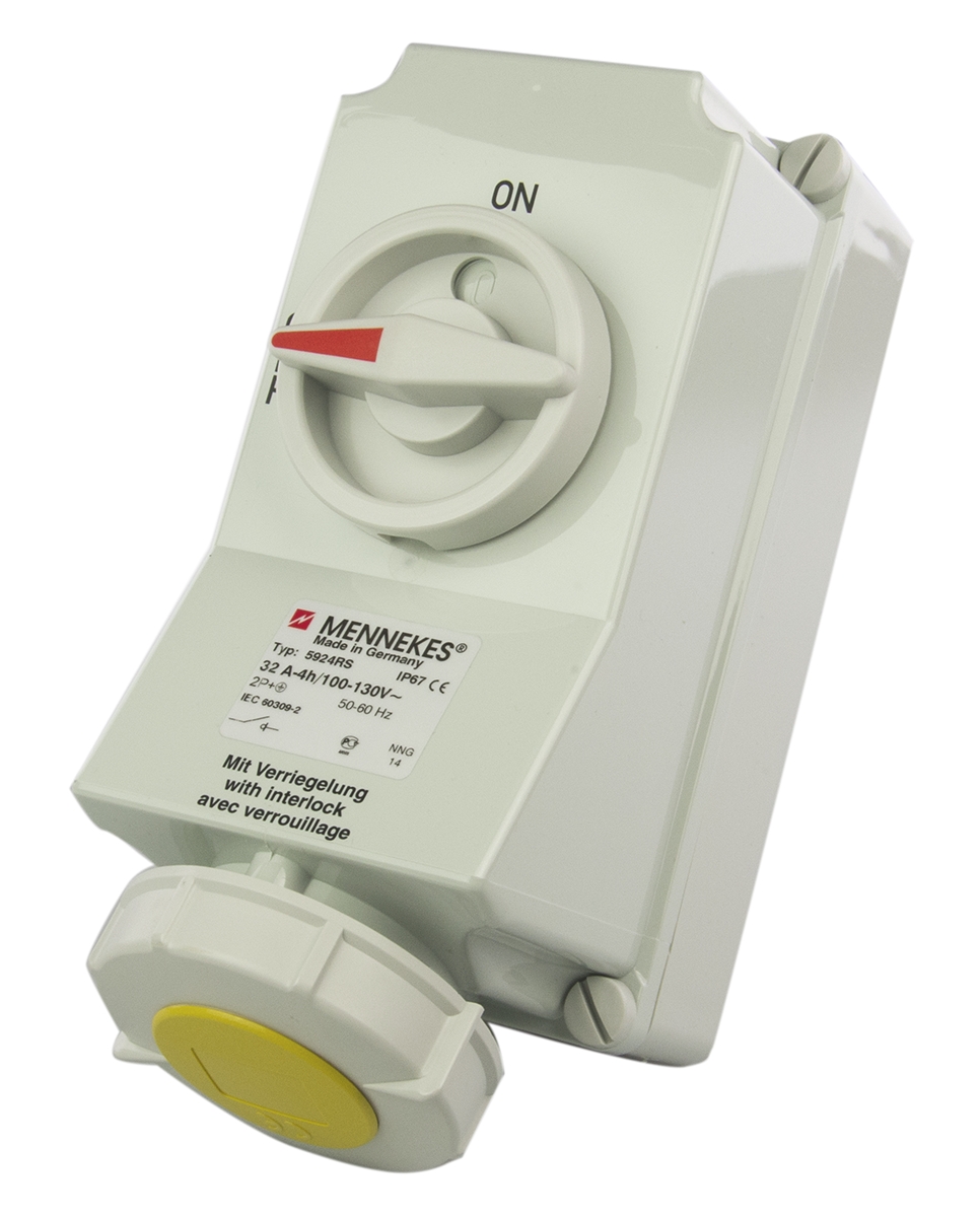 MENNEKES Switchable IP67 Industrial Interlock Socket 2P+E, 32A, 110 V