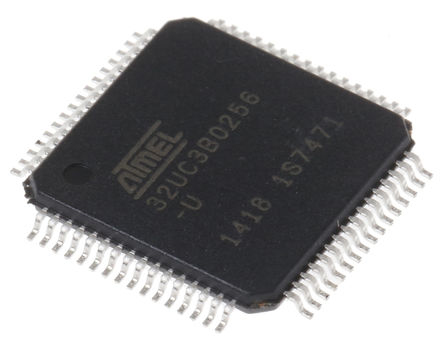 Microchip, 32 bit AVR32, AT32UC3B Microcontroller, 60 MHz, 256kB FLASH, 64-Pin TQFP