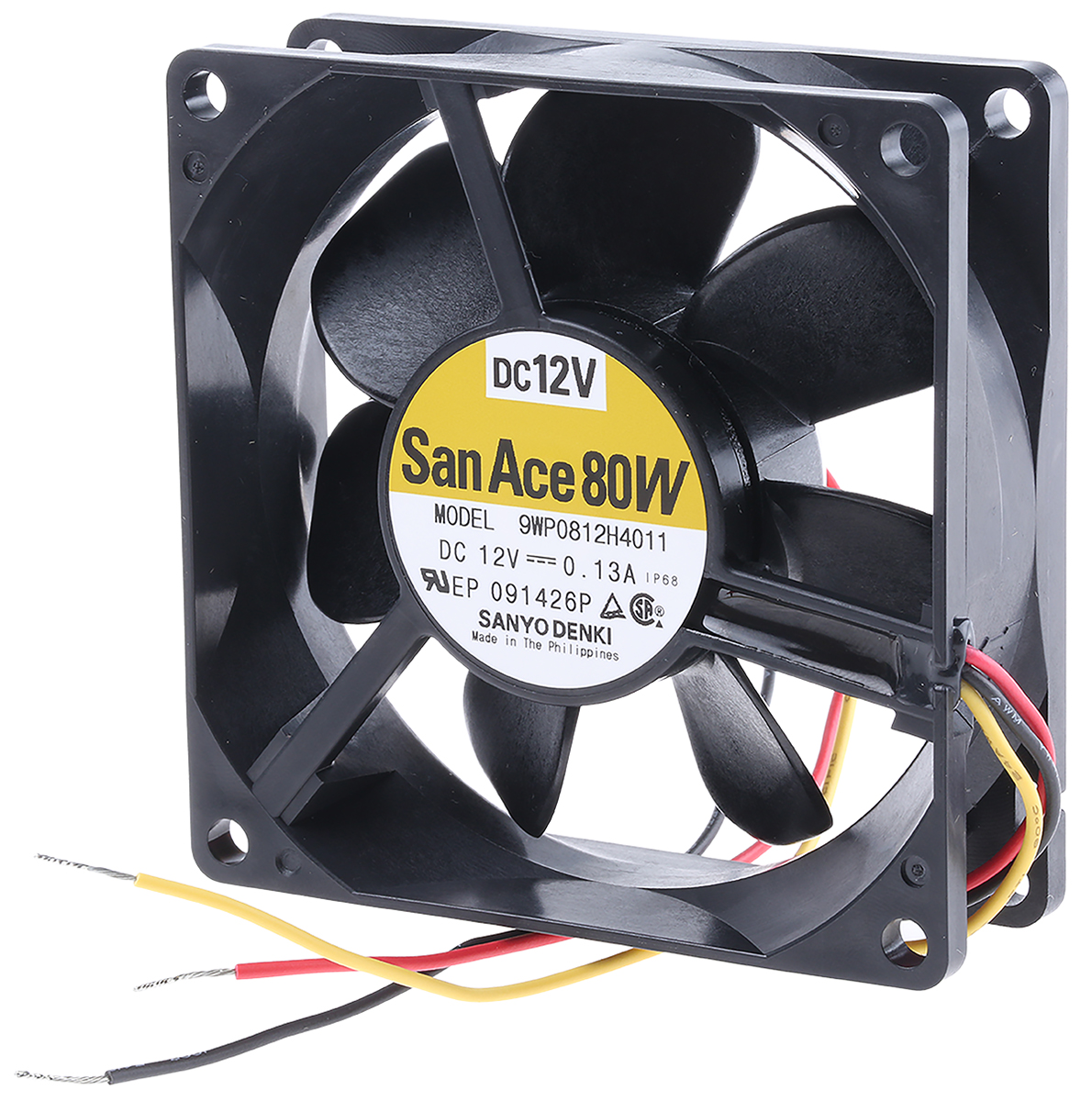 Sanyo Denki San Ace 9WP Series Axial Fan, 12V dc, 61.9 m³/h, 1.56 W, 130 mA Max, IP68 80 mm 80mm 25 mm