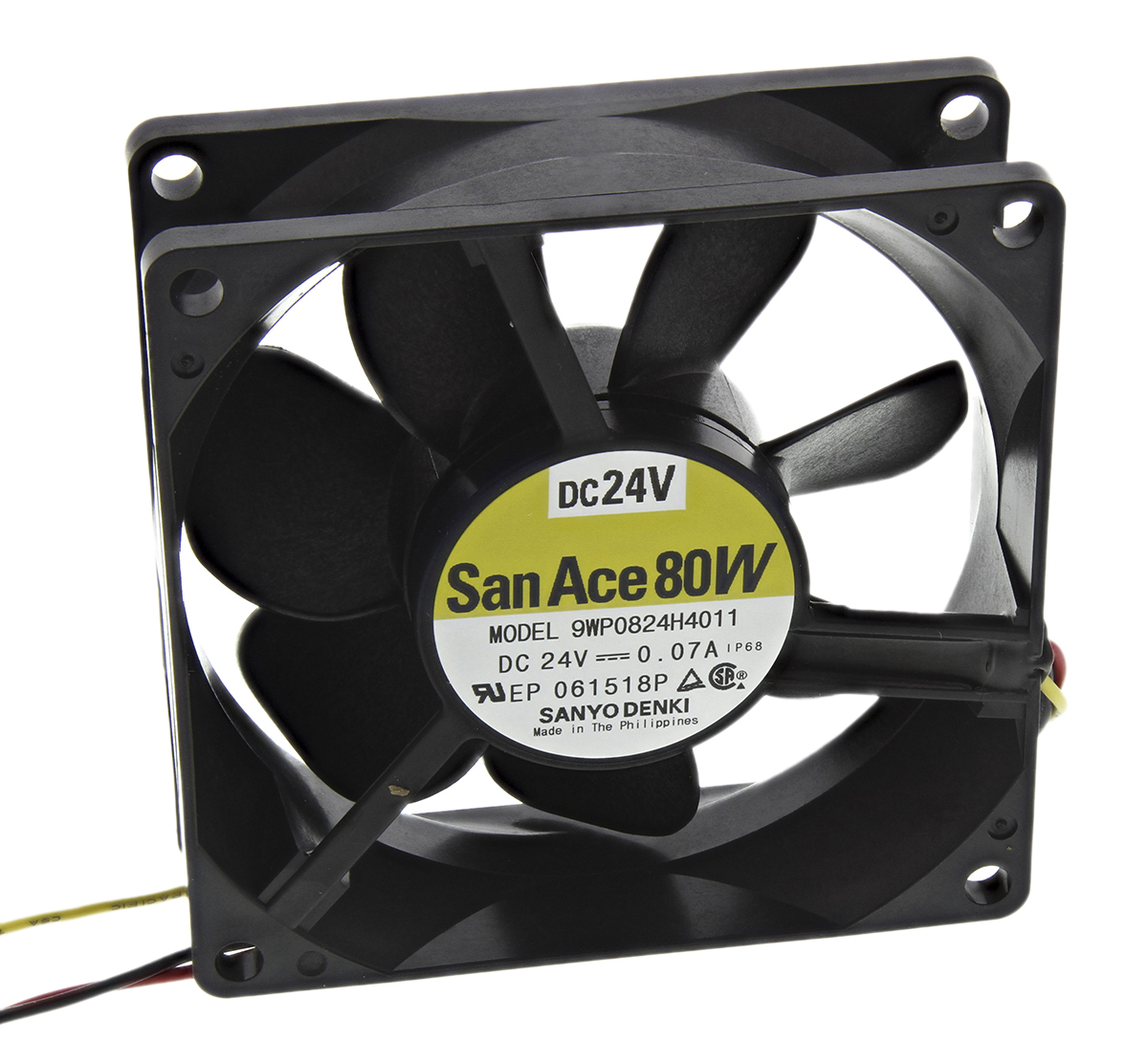 Sanyo Denki San Ace 9WP Series Axial Fan, 24V dc, 61.9 m³/h, 1.68 W, 70 mA Max, IP68 80 mm 80mm 25 mm