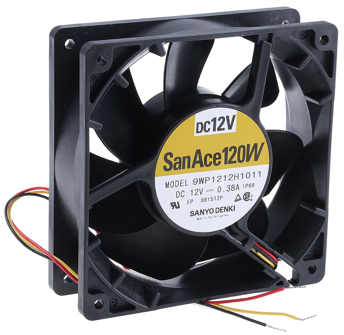 Sanyo Denki San Ace 9WP Series Axial Fan, 12V dc, 168.3 m³/h, 4.56 W, 380 mA Max, IP68 119 mm 119mm 38 mm