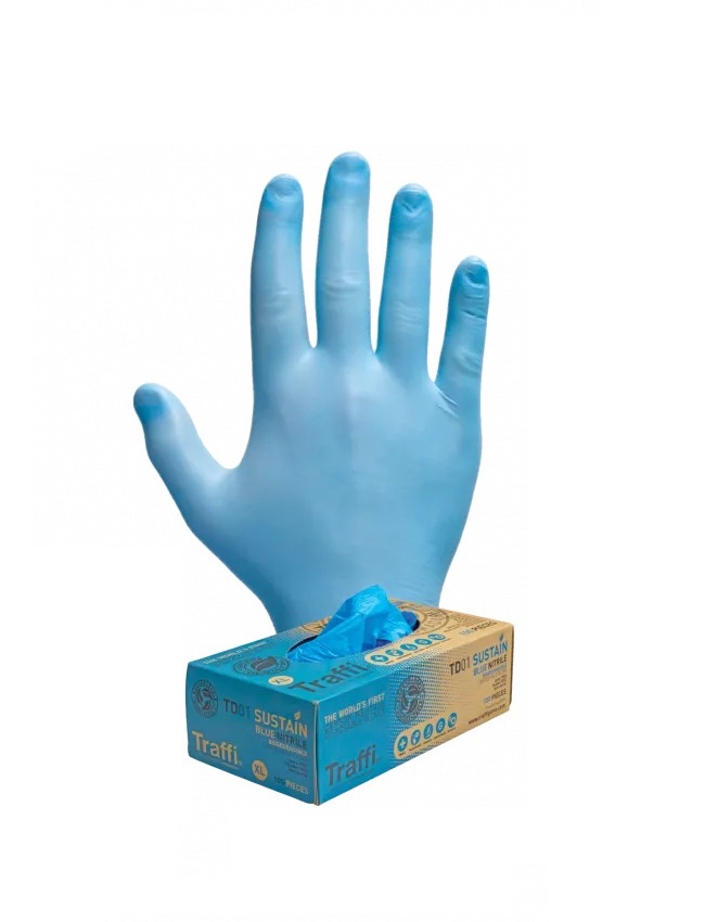 Traffi TD01 Blue Nitrile Disposable Gloves, Size XS, 200 per Pack