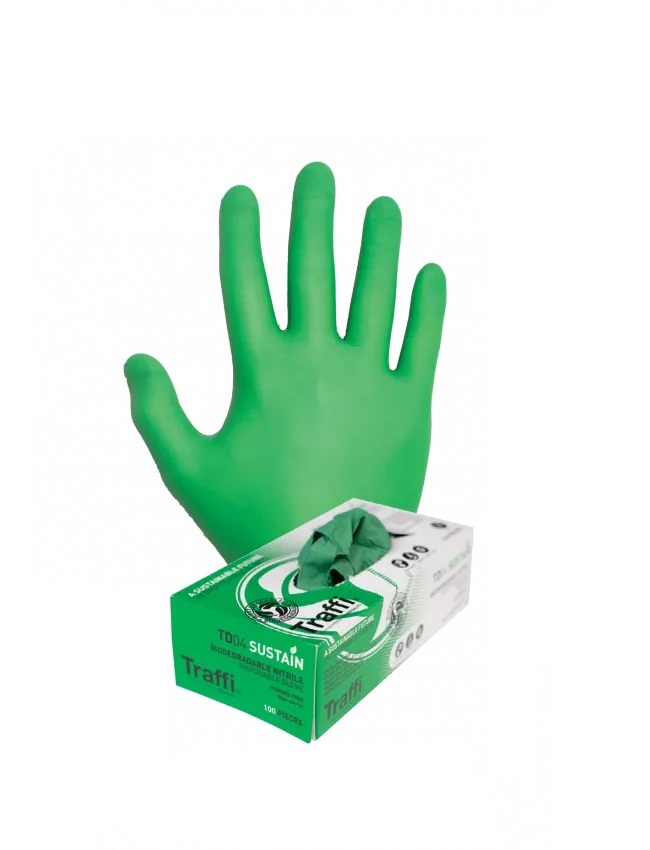 Traffi TD04 Green Nitrile Disposable Gloves, Size 2XL, 200 per Pack