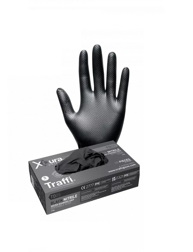 Traffi TD05 Black Nitrile Disposable Gloves, Size S, 100 per Pack
