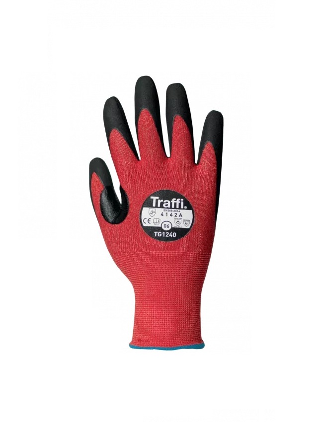 Traffi TG1240 Red Elastane, Nylon Work Gloves, Size 12, Nitrile Coating
