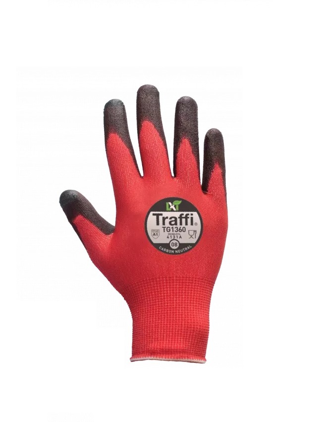 Traffi TG1360 Red Elastane, Nylon Work Gloves, Size 10, Polyesterurethane Coating