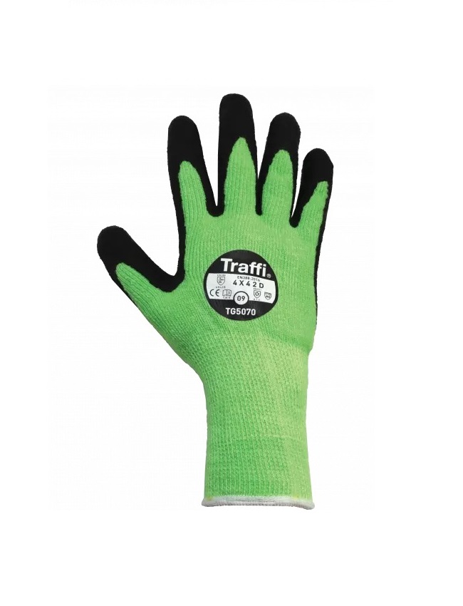Traffi TG5070 Green Acrylic Work Gloves, Size 11, Latex Coating