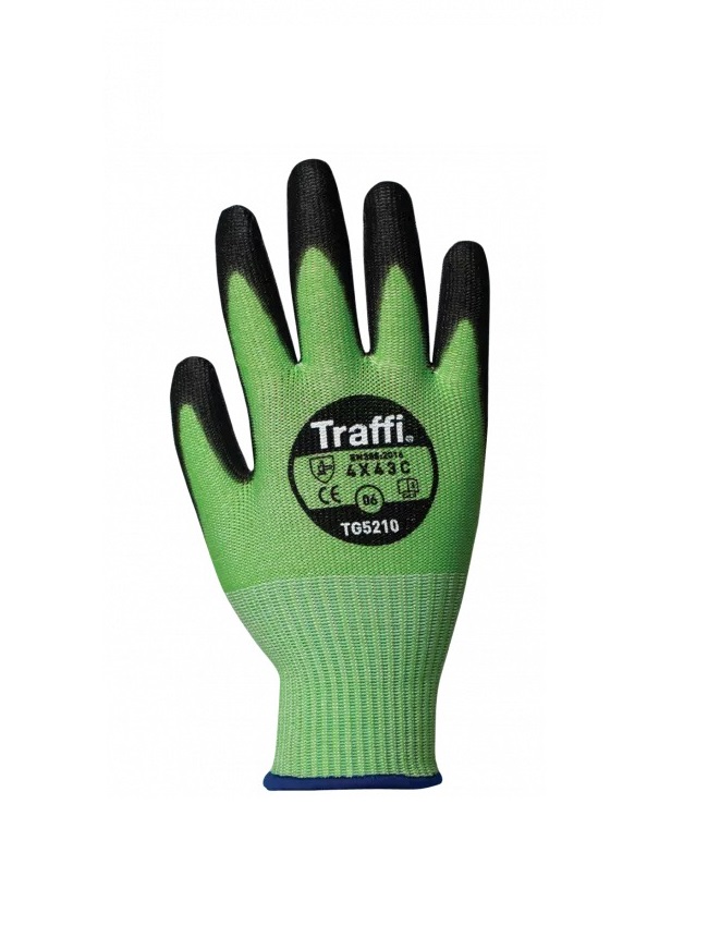 Traffi TG5210 Green Polyester (Liner) Work Gloves, Size 6, Polyester Coating
