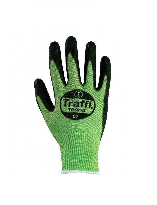 Traffi TG6010 Green Polyurethane Work Gloves, Size 12, Polyesterurethane Coating