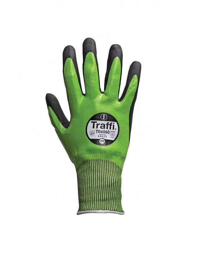 Traffi TG6060 Green Glass, HPPE, Nylon Work Gloves, Size 11, Nitrile Coating