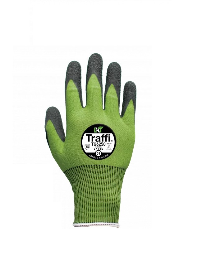 Traffi TG6250 Green Yarn Work Gloves, Size 10, Latex Coating