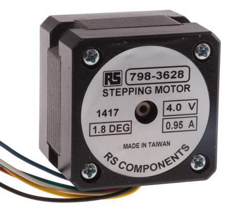 798-3628 RS Pro , Unipolar Bipolar, Unipolar Stepper Motor 1.8°, 0.16nm, 4 V dc, 950 mA, 6 Wires