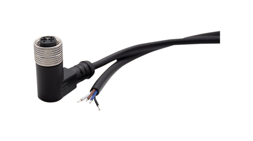 RND Female 4 way Angled Socket M12 to Free End Cable Connector Cable, 2 m