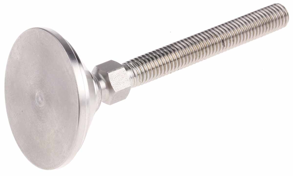 a080002 Nu-Tech Engineering M8 38 mm Dia. Adjustable Foot, Stainless Steel, 450 kg Static Load Capacity 10 ° Tilt Angle