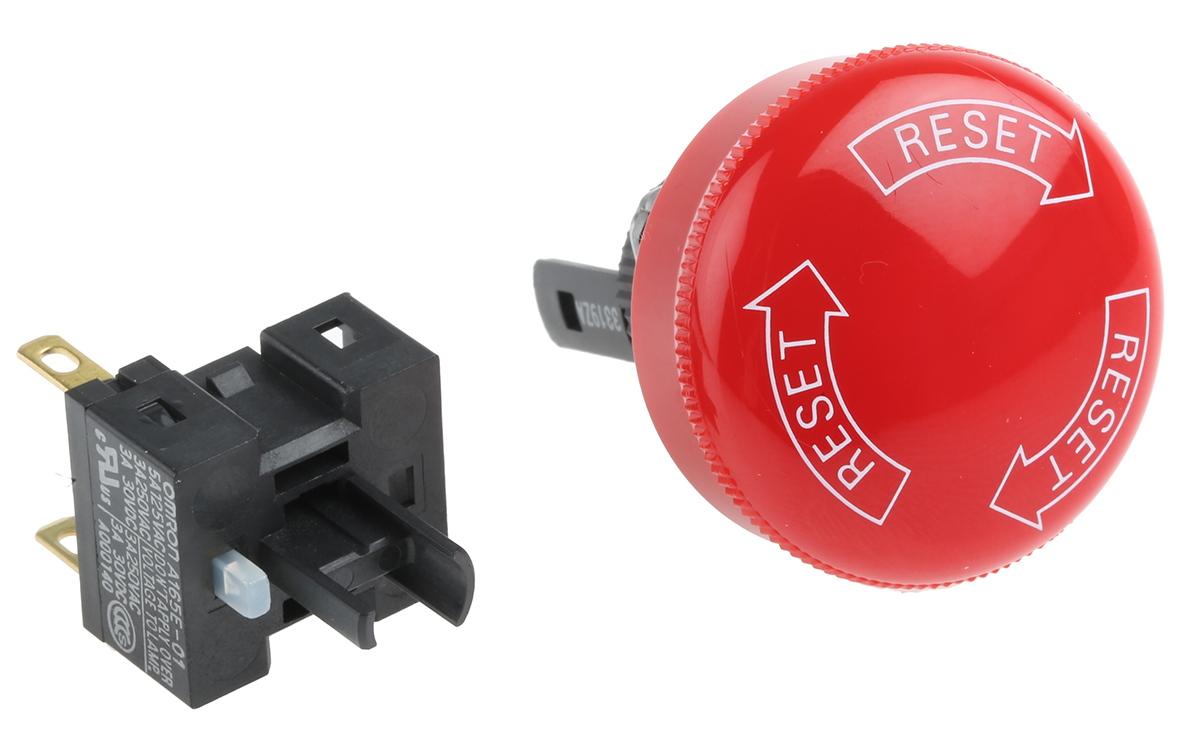 Omron A165E Series Twist Release Emergency Stop Push Button, Panel Mount, 16 mm Cutout, 1 NC, IP65