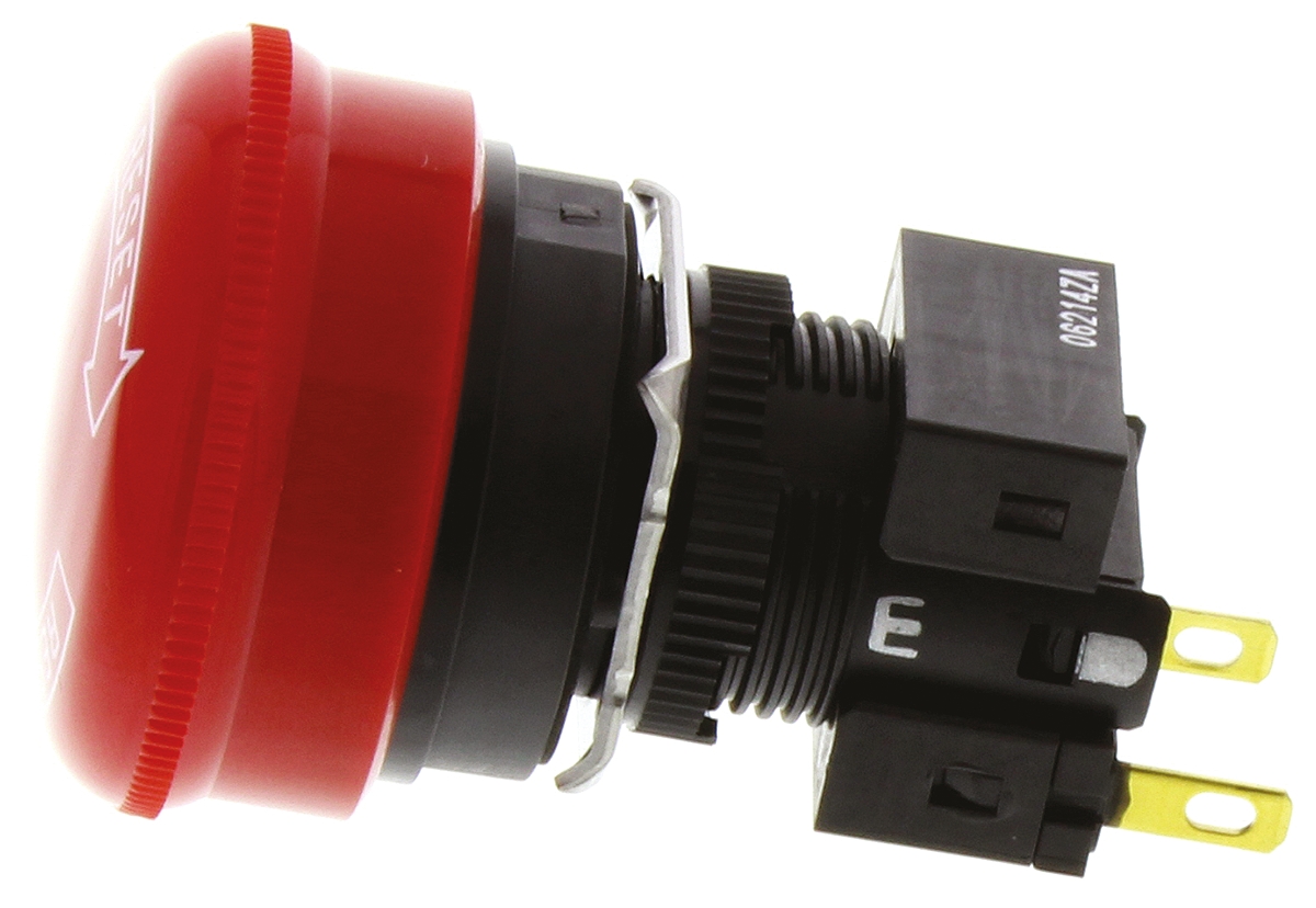 a165e-s-01 Omron A165E Series Twist Release Emergency Stop Push Button, Panel Mount, 16 mm Cutout, 1 NC, IP65