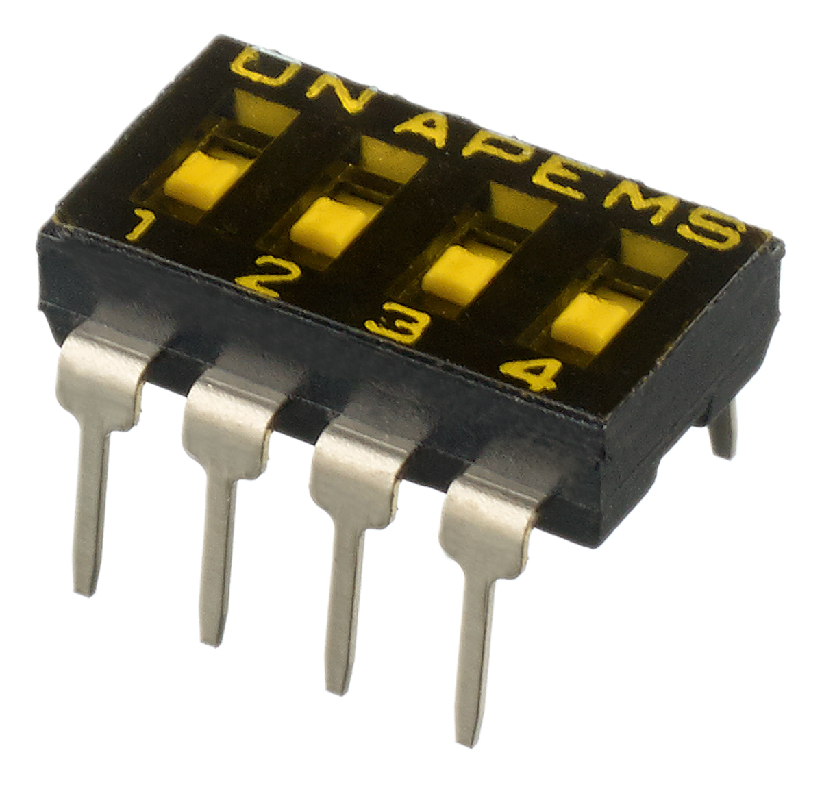 APEM 4 Way Through Hole DIP Switch SPST, Recessed Actuator Slide Actuator