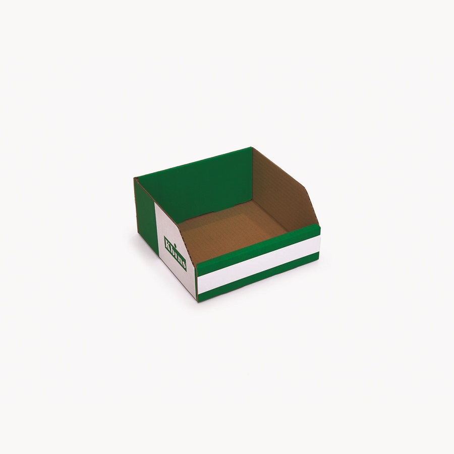 Kbins Cardboard Recycle Bin, 200 mm x 200 mm x 100 mm, White, Green
