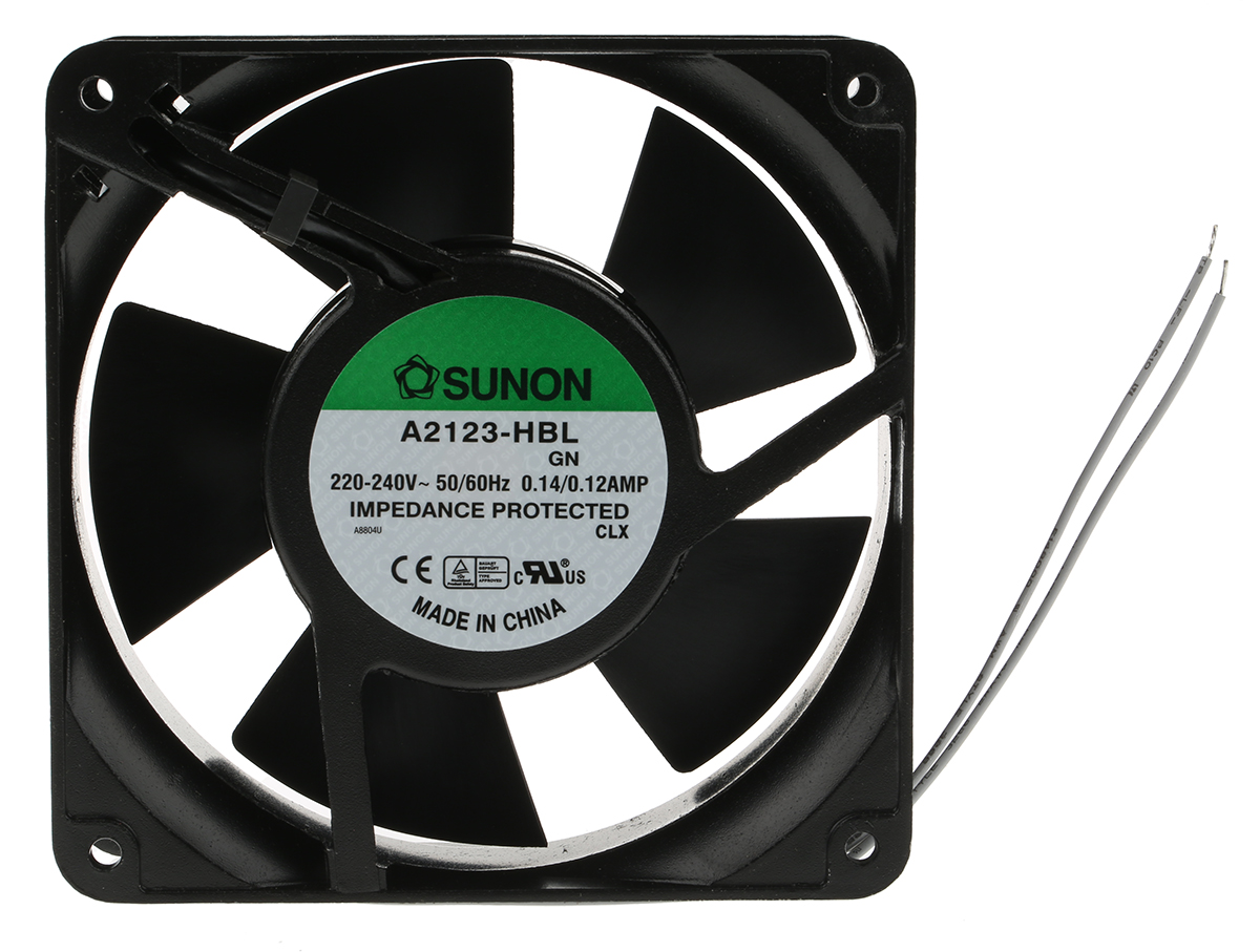 Sunon A2123 Series Axial Fan, 230V ac, 190.5 m³/h, 22 W, 120 mA Max 120 mm, 120mm, 38 mm