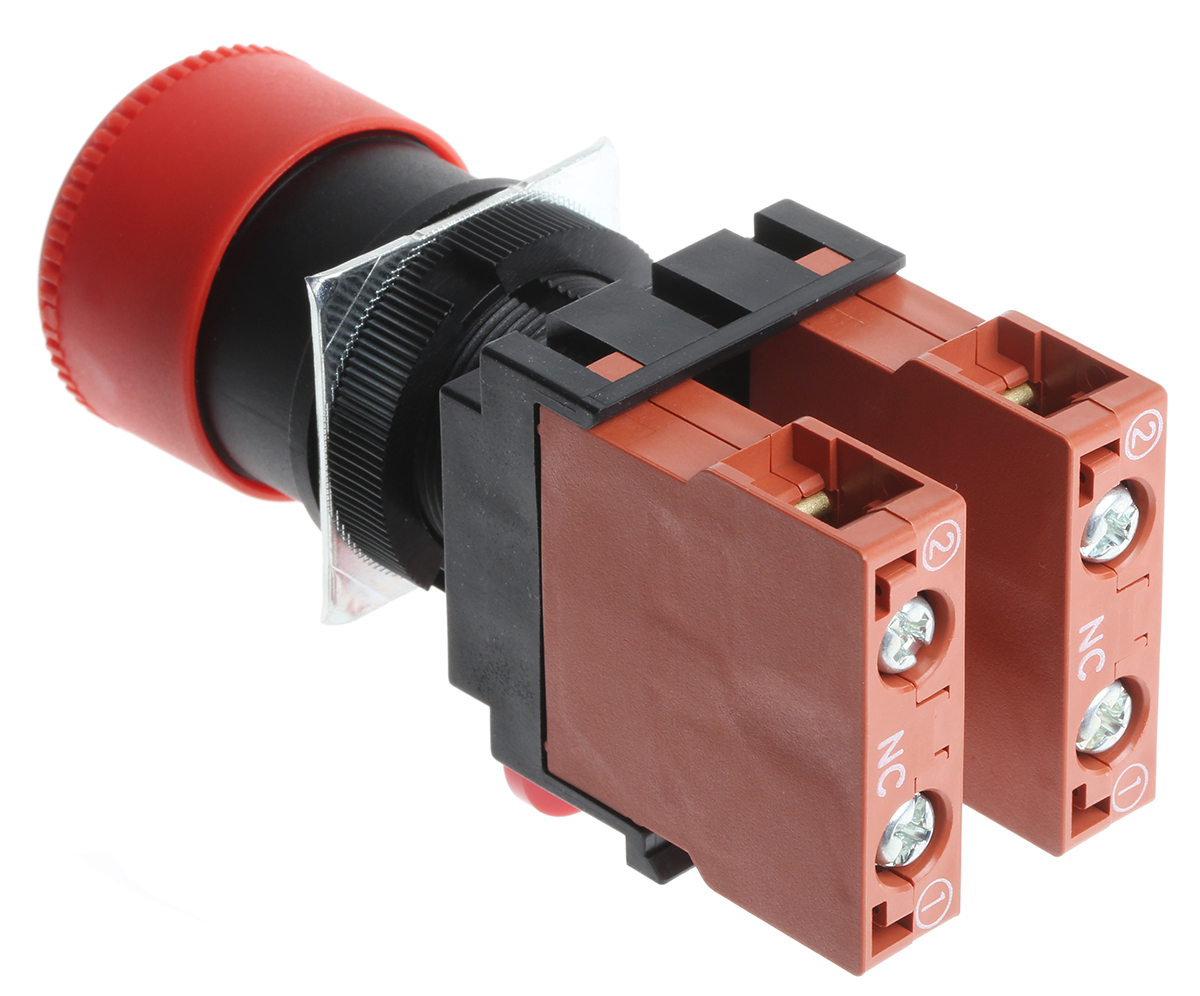 a22e-s-02 Omron A22E Series Twist Release Emergency Stop Push Button, Panel Mount, 22 mm Cutout, 2 NC, IP65