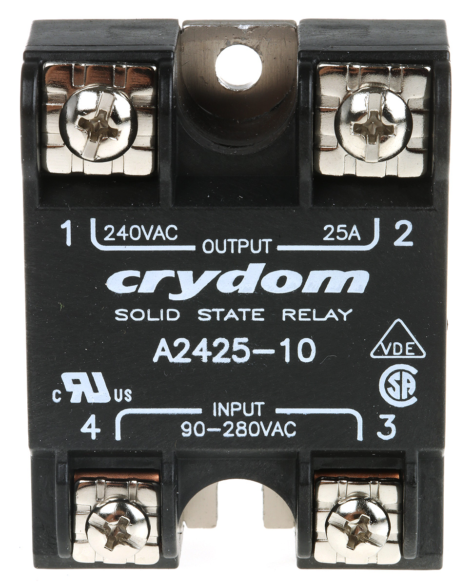 Sensata / Crydom 1 240 VAC Series Solid State Relay, 25 A Load, Panel Mount, 280 Vrms Load, 280V ac Control