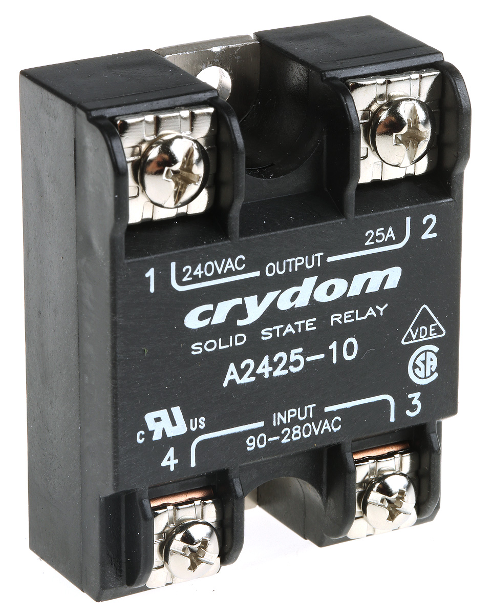 a2425-10 Sensata / Crydom 1 240 VAC Series Solid State Relay, 25 A Load, Panel Mount, 280 Vrms Load, 280V ac Control
