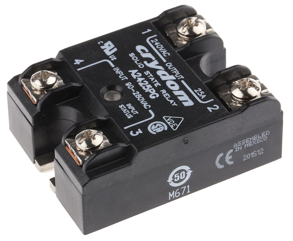 Sensata / Crydom 1 Series Solid State Relay, 25 A Load, Panel Mount, 280 Vrms Load, 280V Control